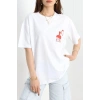 Baskılı Oversize Tişört Kırmızıbeyaz - 40649.1872.