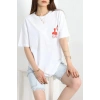 Baskılı Oversize Tişört Kırmızıbeyaz - 40649.1872.