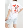 Baskılı Oversize Tişört Kırmızıbeyaz - 40649.1872.