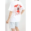 Baskılı Oversize Tişört Kırmızıbeyaz - 40649.1872.