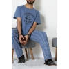 Baskılı Süprem Erkek Pijama Takımı İndigoekose - 70862.1961.