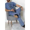Baskılı Süprem Erkek Pijama Takımı İndigoekose - 70862.1961.