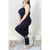 Battal İp Askılı Dantelli Alt Uzun Pijama Takım Lacivert - 169.1287.
