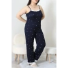 Battal İp Askılı Dantelli Alt Uzun Pijama Takım Lacivert - 169.1287.