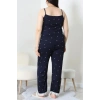 Battal İp Askılı Dantelli Alt Uzun Pijama Takım Lacivert - 169.1287.