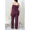 Battal İp Askılı Dantelli Alt Uzun Pijama Takım Morçiçek - 169.1287.