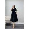Bel Büzgülü Bağlama Detaylı Kısa Kol Ayrobin Elbise Siyah - 71119.701.