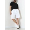 Beli Lastikli Keten Erkek Şort Beyaz - 71413.1837.