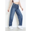 Beli Tokalı Baggy Kot Pantolon Mavi - 32491.1606.