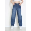 Beli Tokalı Baggy Kot Pantolon Mavi - 32491.1606.