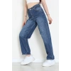Beli Tokalı Baggy Kot Pantolon Mavi - 32491.1606.