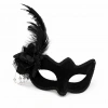 Beyaz İnci Detaylı Siyah Süet Venedik Kadın Maskesi Tüylü Güllü
