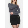 Bisiklet Yaka Kolu Fiyonklu Bluz Antrasit - 1045.2119.