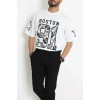 Bisiklet Yaka Oversize 2 İplik Forma Tişört Beyaz - 88104.1878.