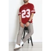 Bisiklet Yaka Oversize 2 İplik Forma Tişört Bordo - 88100.1878.