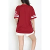 Bisiklet Yaka Oversize 2 İplik Forma Tişört Bordo - 88100.1878.