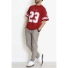 Bisiklet Yaka Oversize 2 İplik Forma Tişört Bordo - 88100.1878.