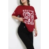 Bisiklet Yaka Oversize 2 İplik Forma Tişört Bordo - 88104.1878.