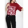 Bisiklet Yaka Oversize 2 İplik Forma Tişört Bordo - 88104.1878.
