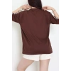 Bisiklet Yaka Oversize 2 İplik Forma Tişört Kahve - 88102.1878.