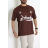Bisiklet Yaka Oversize 2 İplik Forma Tişört Kahve - 88102.1878.
