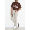 Bisiklet Yaka Oversize 2 İplik Forma Tişört Kahve - 88102.1878.