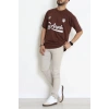 Bisiklet Yaka Oversize 2 İplik Forma Tişört Kahve - 88102.1878.