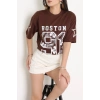 Bisiklet Yaka Oversize 2 İplik Forma Tişört Kahve - 88104.1878.