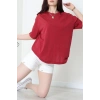 Bisiklet Yaka Oversize Tişört Bordo - 020.1238.