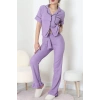 Bürümcük Kumaş Pijama Takımı Lila - 31800.1961.