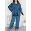 Büyük Beden Likralı Fransız Kadife Pijama Takımı Zümrüt - 42067.1049.