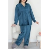 Büyük Beden Likralı Fransız Kadife Pijama Takımı Zümrüt - 42067.1049.