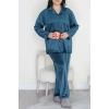 Büyük Beden Likralı Fransız Kadife Pijama Takımı Zümrüt - 42067.1049.