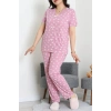 Büyük Beden Puantiyeli Viskon Pijama Takımı Pembebeyaz - 71238.1048.