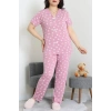Büyük Beden Puantiyeli Viskon Pijama Takımı Pembebeyaz - 71238.1048.