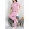 Büyük Beden Puantiyeli Viskon Pijama Takımı Pembebeyaz - 71238.1048.