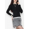 Buzzy Kumaş Bisiklet Yaka Parçalı Bluz Siyah - 1054.2119.