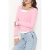 Buzzy Kumaş Geniş Yaka Parçalı Bluz Pembe - 1055.2119.