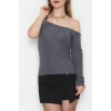 Buzzy Kumaş Tek Omuz Toka Detaylı Bluz Antrasit - 1010.2119.