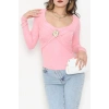 Buzzy Kumaş V Yaka Tokalı Bluz Pembe - 1074.2119.