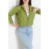 Cepli Crop Poplin Gömlek Haki - 43951.2131.