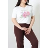 Çiçek Baskılı Büyük Beden Viskon Bluz Ekru - 71474.1990.