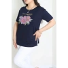 Çiçek Baskılı Büyük Beden Viskon Bluz Lacivert - 71474.1990.