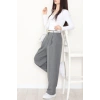 Çizgili Bol Paça Pantolon Füme - 7150.424.