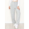 Çizgili Bol Paça Pantolon Gri - 7150.424.