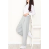 Çizgili Bol Paça Pantolon Gri - 7150.424.