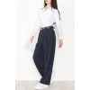 Çizgili Bol Paça Pantolon Lacivert - 7150.424.