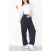 Çizgili Bol Paça Pantolon Lacivert - 7150.424.
