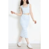 Çizgili Crop Etekli Kaşkorse Takım Mavibeyaz - 71039.1748.