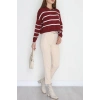 Çizgili Crop Triko Bordolatte - 3100.1577.